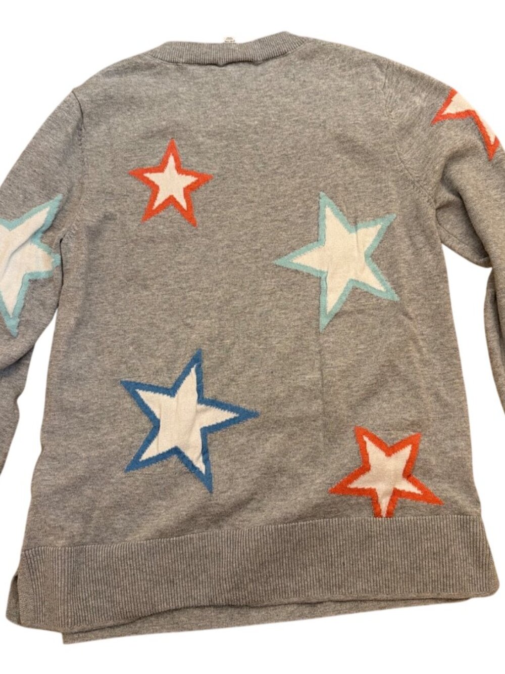 Time And Tru Sweater Large Womens Grey Star Print Pullover Cotton Blend Casual - Picture 7 of 7